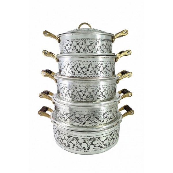 5'li Karnıyarık Oyma İşleme Ahşap Saplı Beyaz